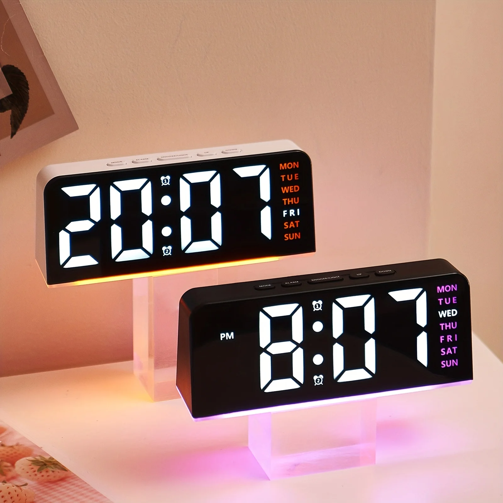 Digital LED Alarm Clock Desktop Table Clock Night Light with Time Temperature Display Backlight Snooze Clock Modern Decor