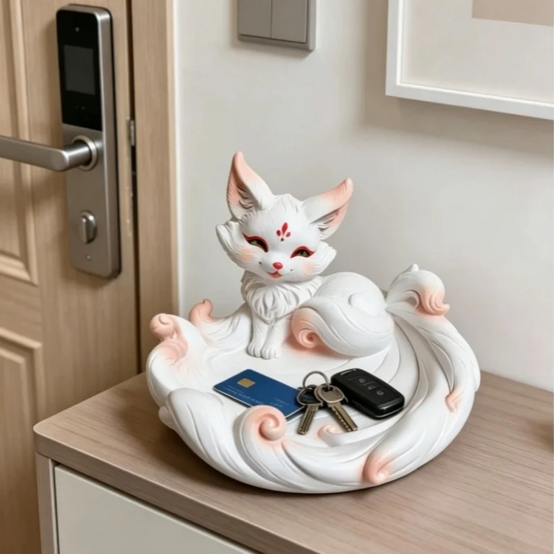 

Nine-Tailed Fox Key Holder Figurine Statue, Living Room Home Decor Sculpture Ornament for Office, Table Decoration, Storage
