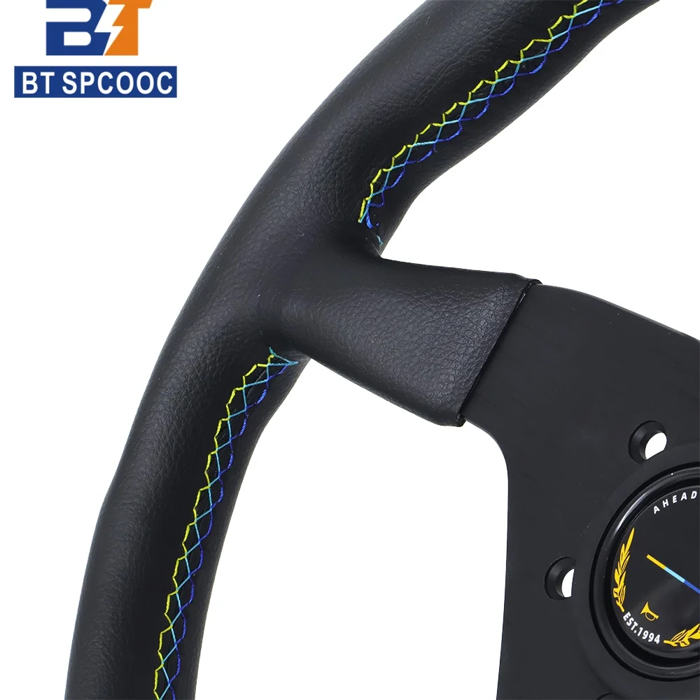 Spcooc G Style 14inch 350mm Genuine Leather Car Sports Steering Wheel Flat JDM Car Accessories
