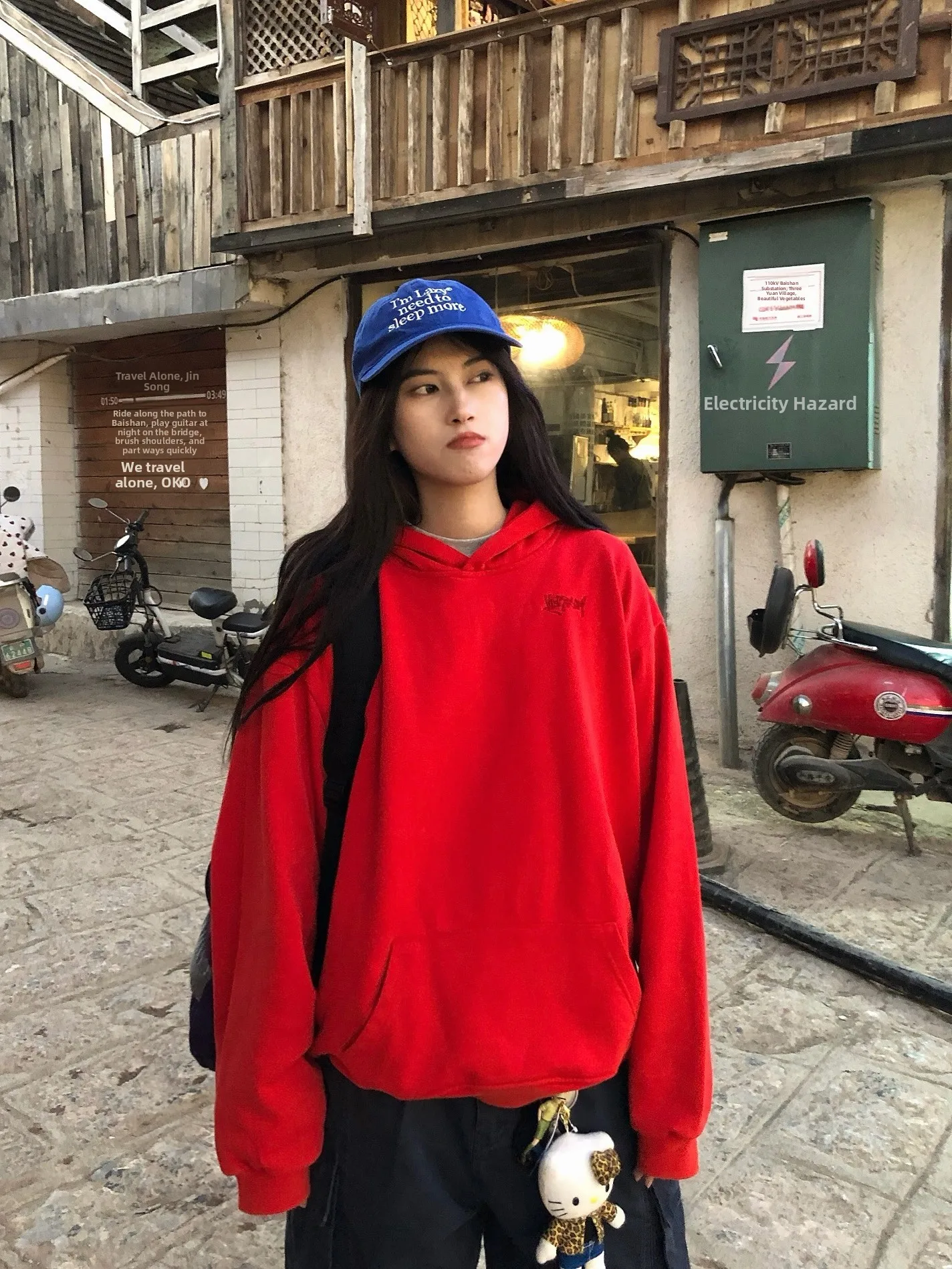 

Loose Fit Hoodie Sweatirt Couple Matching Springtime Red Luy Year Celebration Cotton Polyester Blend Long Sve T-irt