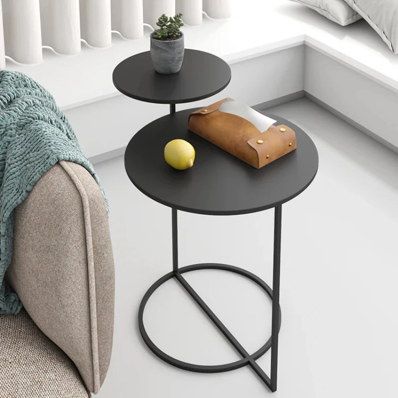 Nordic Iron Side Table Double Layer Small Coffee Table Luxury Living Room Round Table Simple Bedside Home Furniture