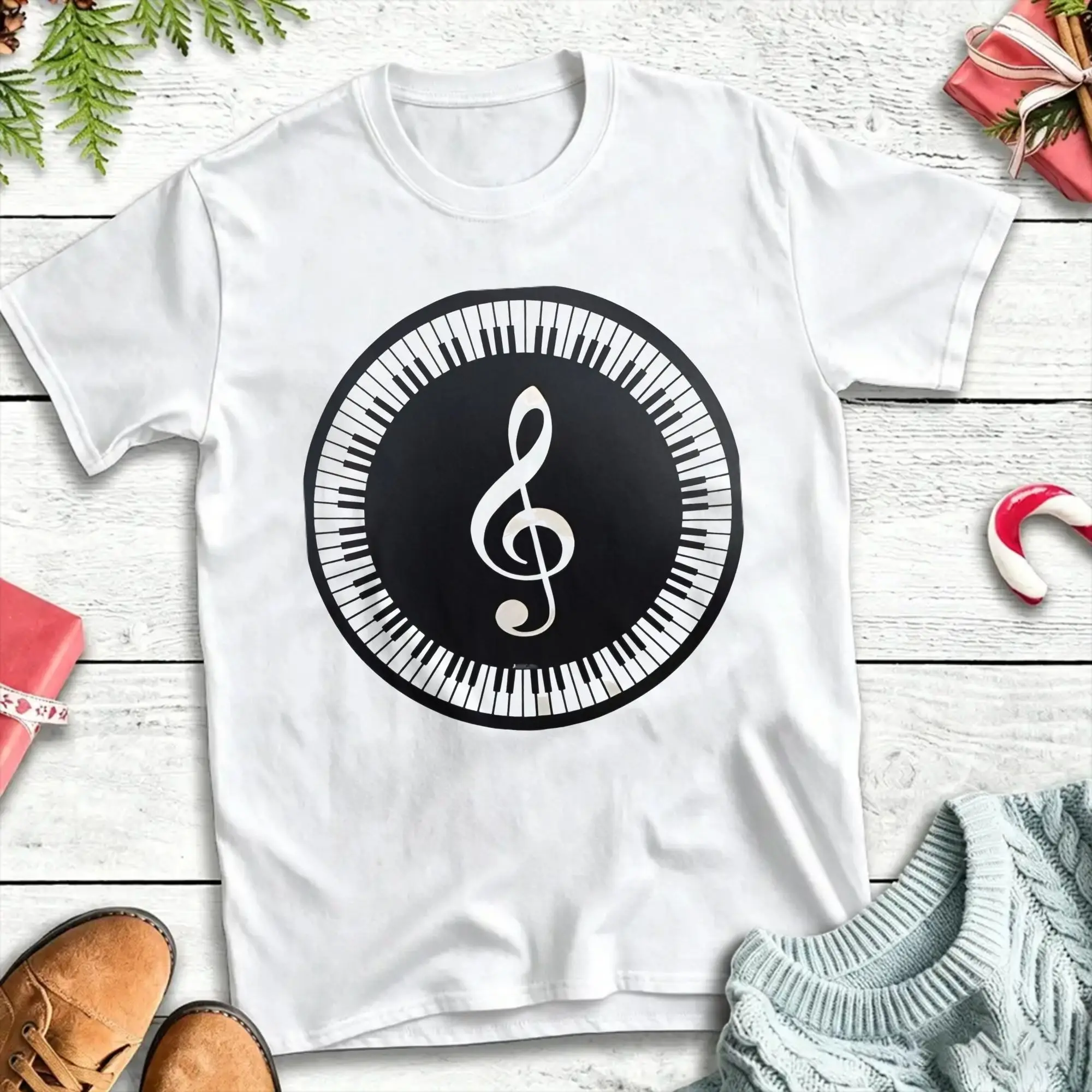 Oversized T Shirt Piano Key Treble Clef  100% Cotton T-Shirts  Fashion Tee Shirt for Men Beach Y2K Basic Print Short Sleeve Tops