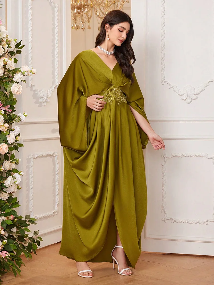 2025 vestido muçulmano cetim flor bordado kaftan abaya alta qualidade maxi vestidos longos turquia africano robe islam roupas festa