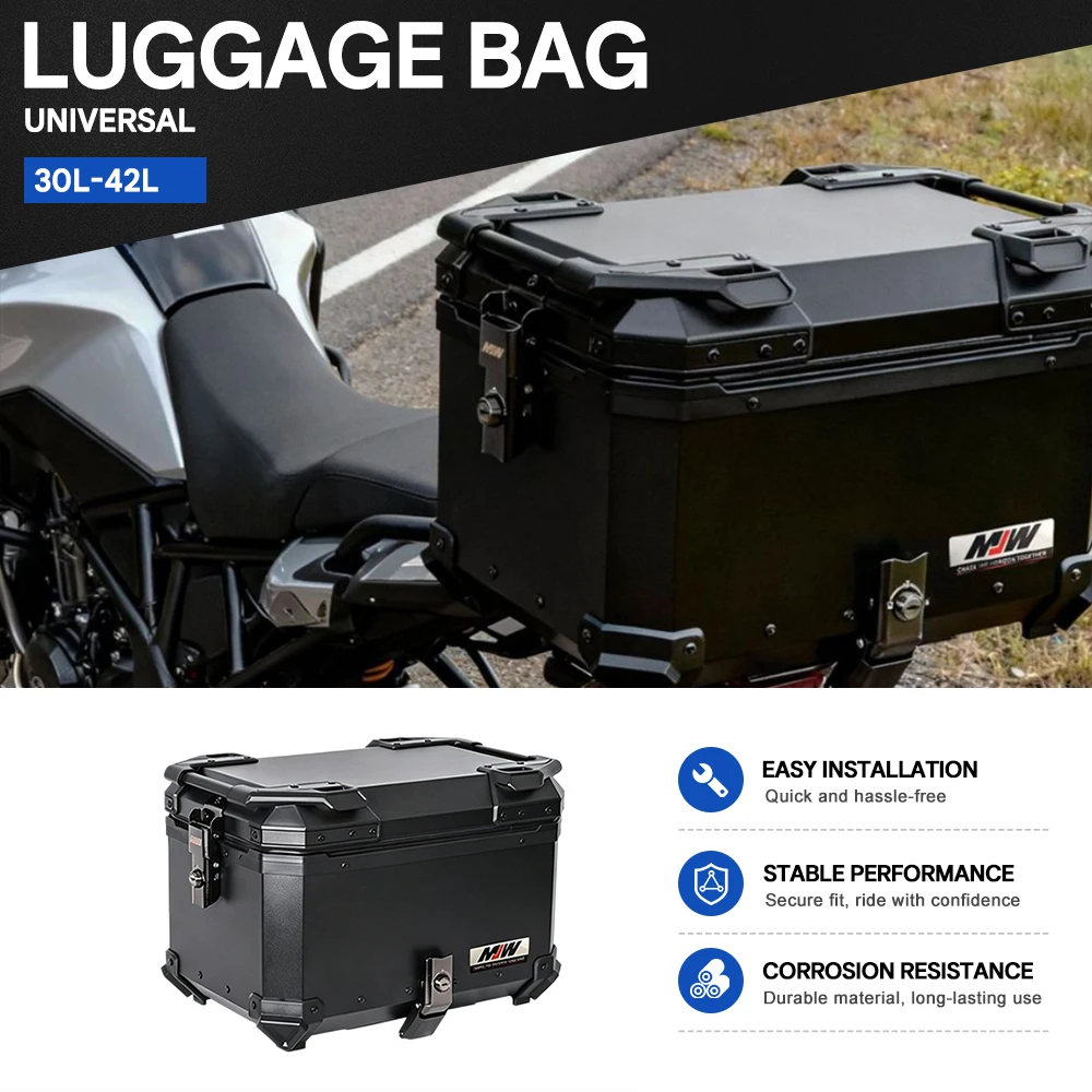 30/42L Side-Opening Aluminum Alloy Motorcycle Tail Box, Quick-Release Universal Scooter/Electric Bicycle Rear Accessory