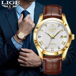 LIGE Fashion Casual Quartz Men's Watches Leather Strap Top Brand Luxury Sports Man Watch Waterproof Luminous Military Wristwatch