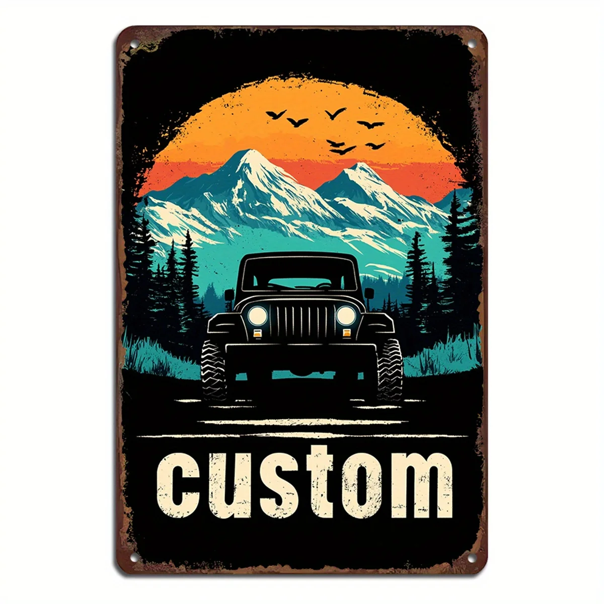 1PC Vintage Night Car Metal Tin Wall Art Abstract Iron Painting Antique Plaque for Garage & Wilderness Decor 8x12 Inches