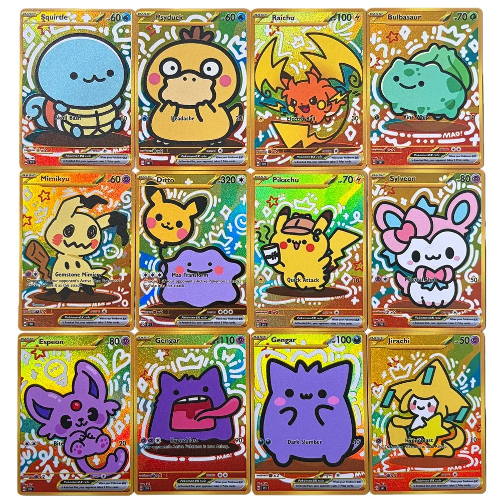 

Карты Potdemiel Pokemon PTCG Holo Gengar Ditto Bulbasaur Squirtle Psyduck Snorlax Cards Q Version Collection Карты с покемонами в подарок
