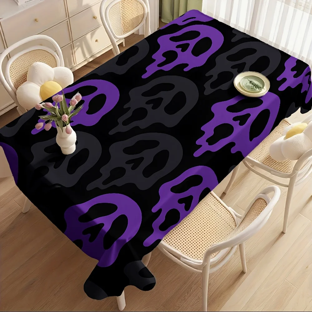 Spooky Skull Pattern Tablecloth Polyester Table Cover for Halloween Gothic Dining Decor Party Table Runner Centerpiece Rectangle