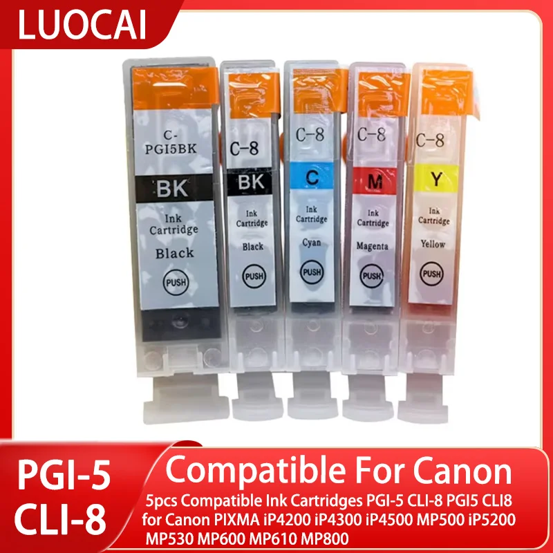 5pcs Compatible Ink Cartridges PGI-5 CLI-8 PGI5 CLI8 for Canon PIXMA iP4200 iP4300 iP4500 MP500 iP5200  MP530 MP600 MP610 MP800