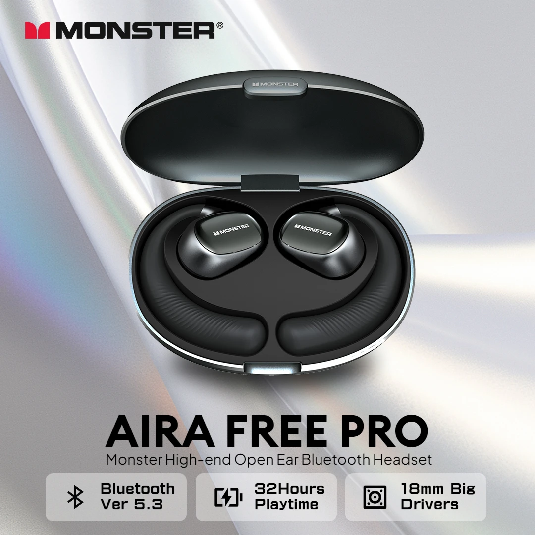 

Беспроводные Bluetooth наушники с открытым ухом Monster работы FREE PRO, высококлассные наушники Bluetooth 5,3, Спортивная гарнитура с костной проводимостью басов