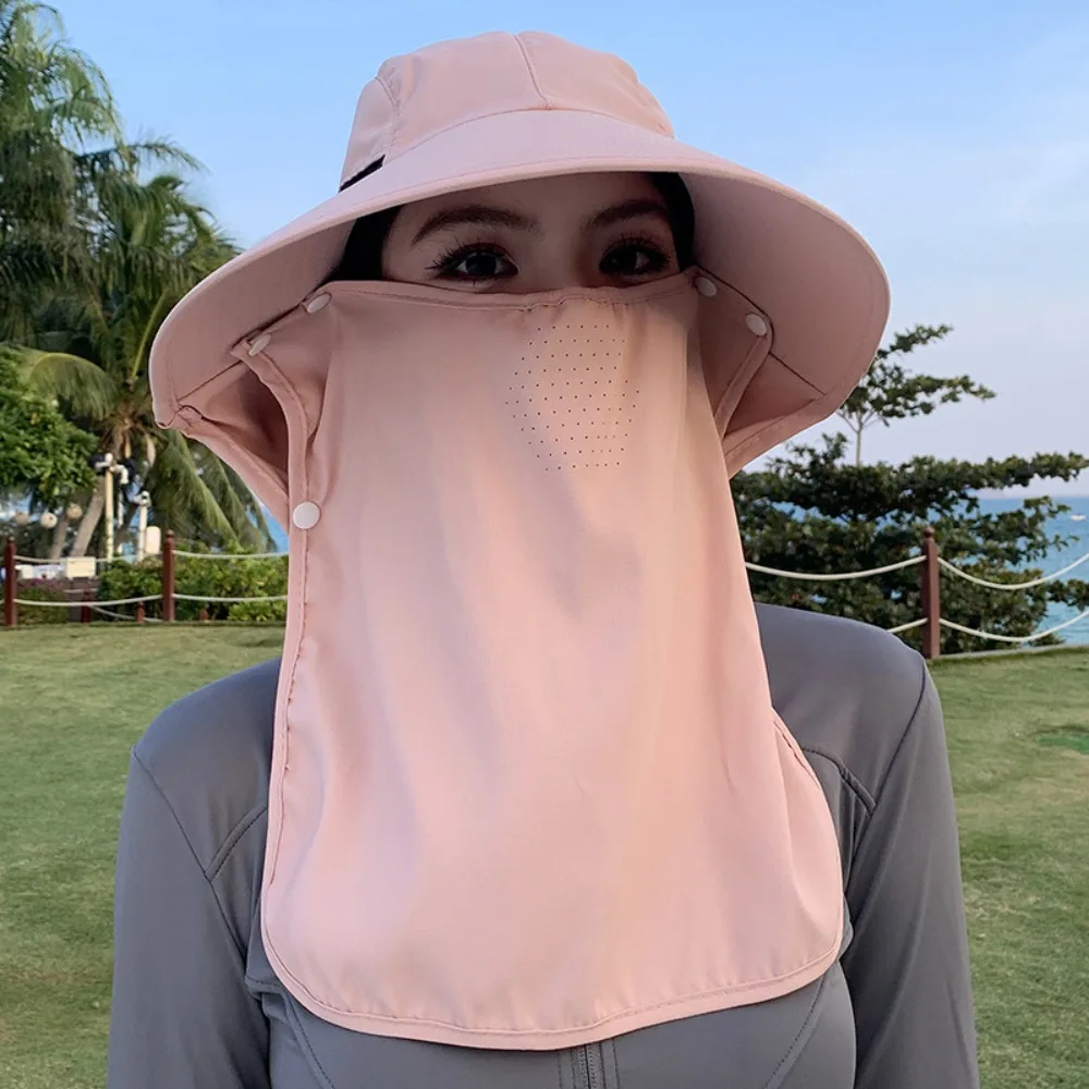 

Mask Solid Color Sunshade Shawl Cap Detachable Breathable Neck Protection Hat Lightweight Polyester Picking Tea Hat Spring