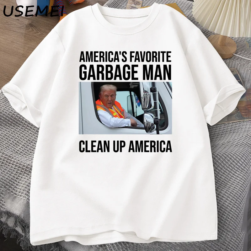 Trump Garbage Man in Trash Truck T-shirts Men Casual Donald Trump Graphic T-shirt Election Maga Garbage Republican Tee Shirt