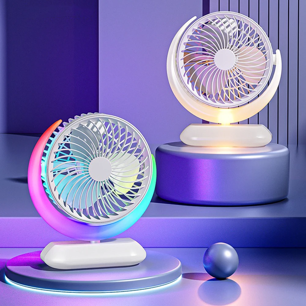 

Portable Rechargeable Fan, Small Desk Fan with Colorful Running Horse Light&3 Speeds Quiet Operation for Home Desktop Office