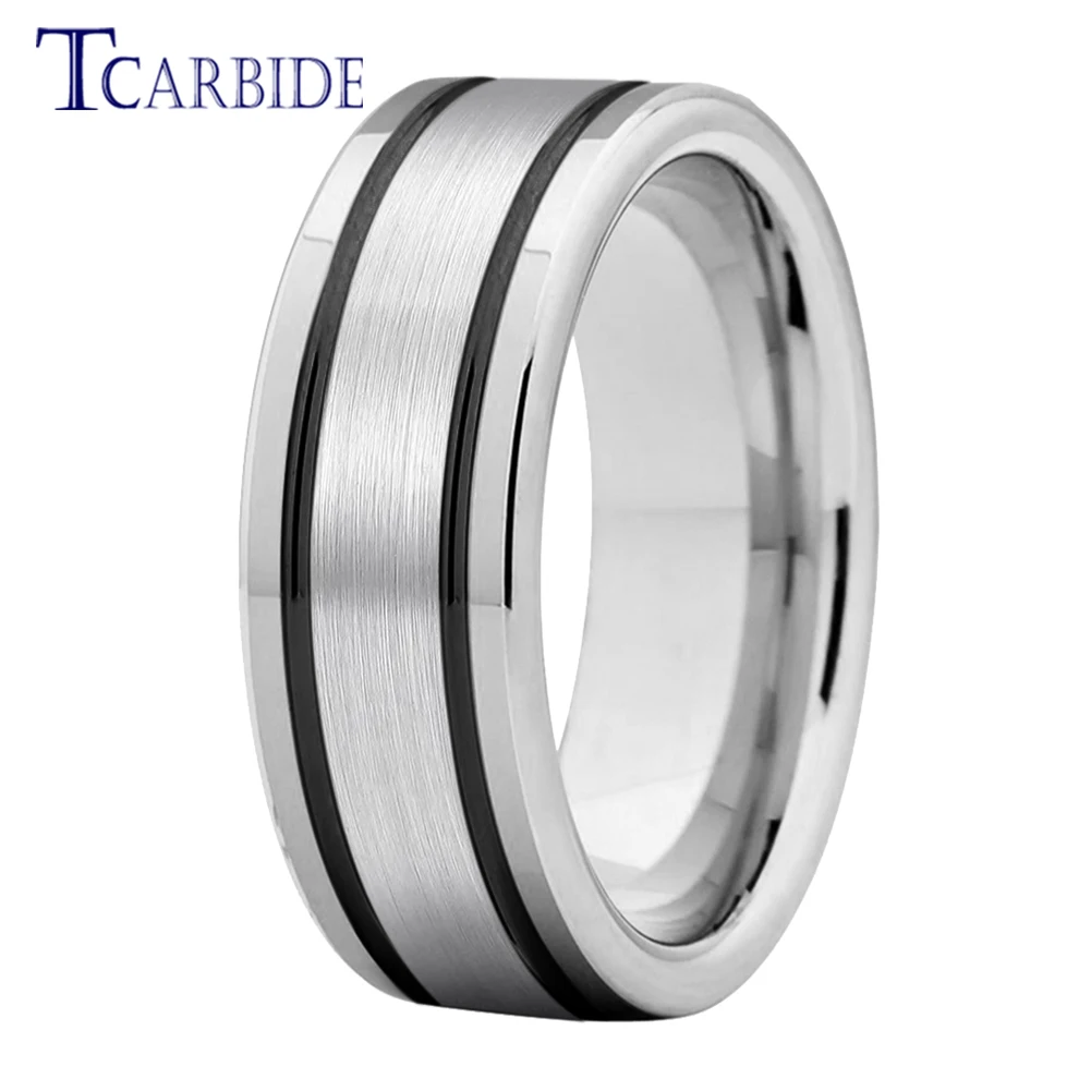 

Dropshipping 6mm 8mm Classic Tungsten Finger Ring Male Female Wedding Band Pipe Cut Grooved Polished Brushed Finish