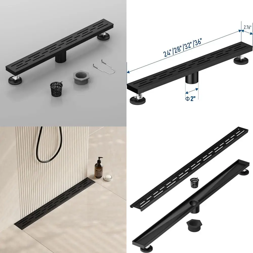 Ralo Linear para Chuveiro de 36 Polegadas Preto Fosco com Grelha Estilo Tijolo em Aço Inoxidável 304 Escovado