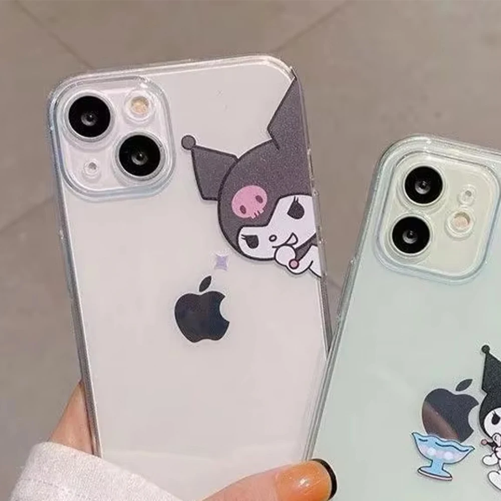 

Чехол для телефона Kawaii Cartoon Kuromi Naughty для Iphone 16, 15, 14, 13, 12, 11 Pro Max Mini Xr X Xs Max 7, 8 Plus, креативный мягкий чехол, милый