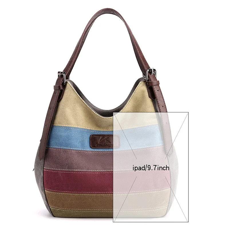 حقيبة كتف قماشية بخياطة ملونة للنساء ذات سعة كبيرة وحقيبة حمل على الطراز الأوروبي والأمريكي #5