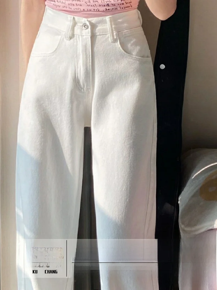 

High Waist Wide Leg Jeans Women's Summer New Loose Fit Floor Length Pants Thin Style Retro Washed Denim Ladies Straight Cut