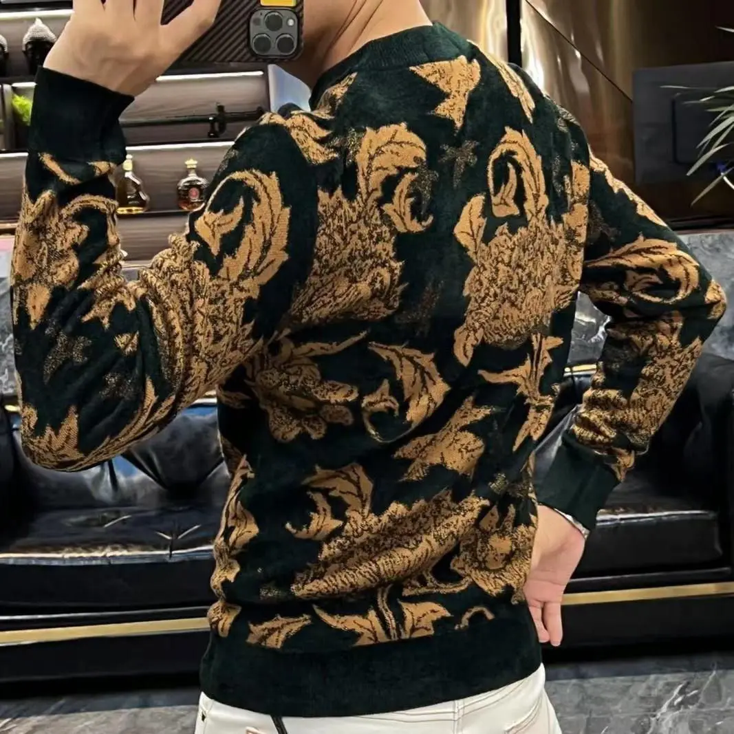 Autumn and Winter Men\'s Base Shirt Trendy Cool Hoodie Retro Fashion Pattern Printed Long Sleeved T-shirt for Men