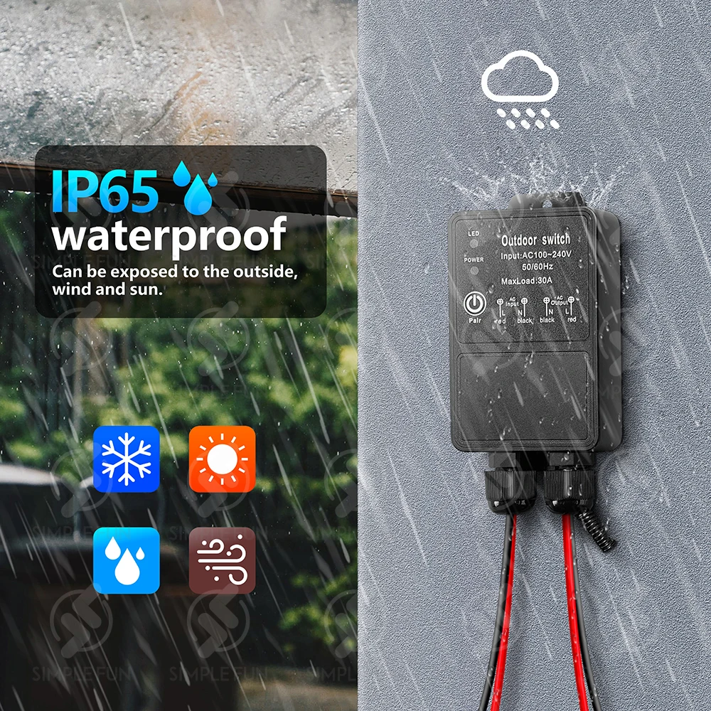 433 ميجا هرتز التيار المتناوب 110 فولت 220 فولت 230 فولت لاسلكي للتحكم عن بعد التبديل مقاوم للماء 30A مرحل عالي الطاقة للتحكم في الإضاءة في الهواء الطلق مروحة مضخة المياه