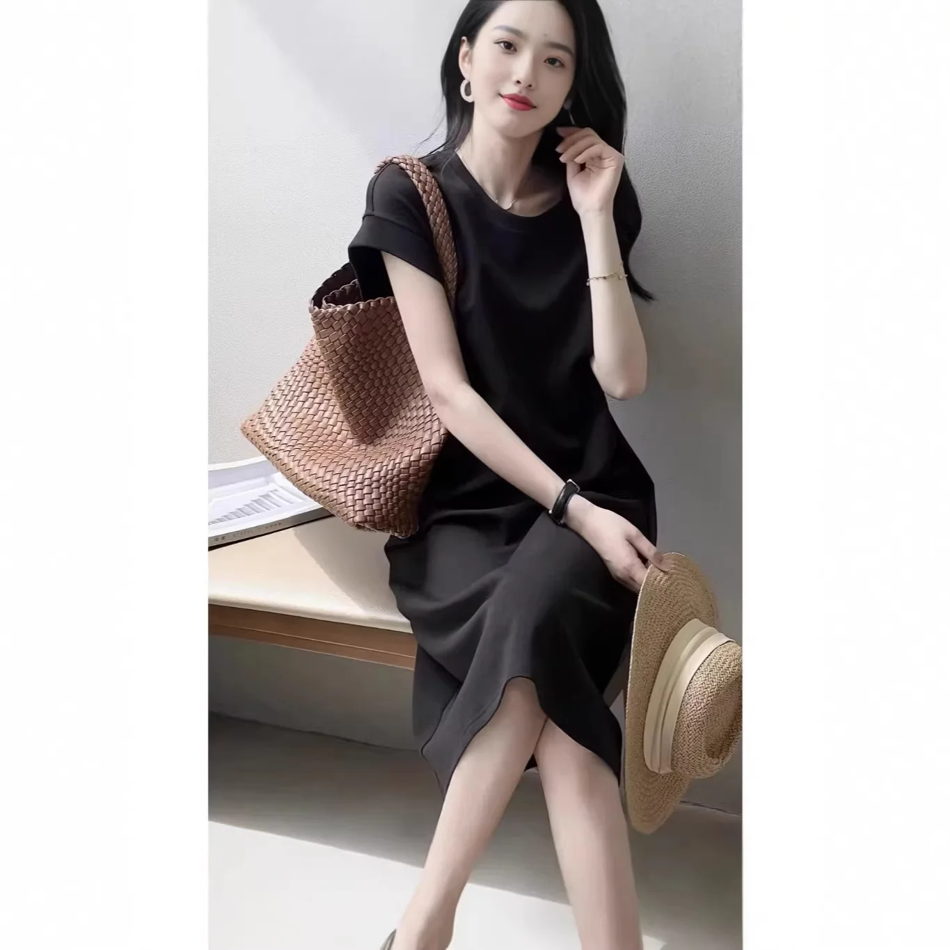 Summer Flutter Sleeve Loose Midi Dress Women's Plus Size Korean Casual