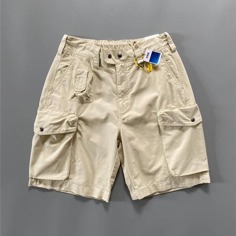 

Summer Heavyweight Relaxed Washed Multi-Pocket Elastic Waist Cargo Shorts for Men 100% Cotton 5-Inch Casual Streetwear Shorts