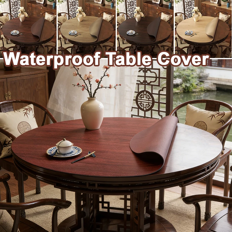 

1PC Large Round PU Leather Table Pad Waterproof Oil Resistant Heatproof Placemat for Dining Table Kitchen Home Decor Easy Wipe