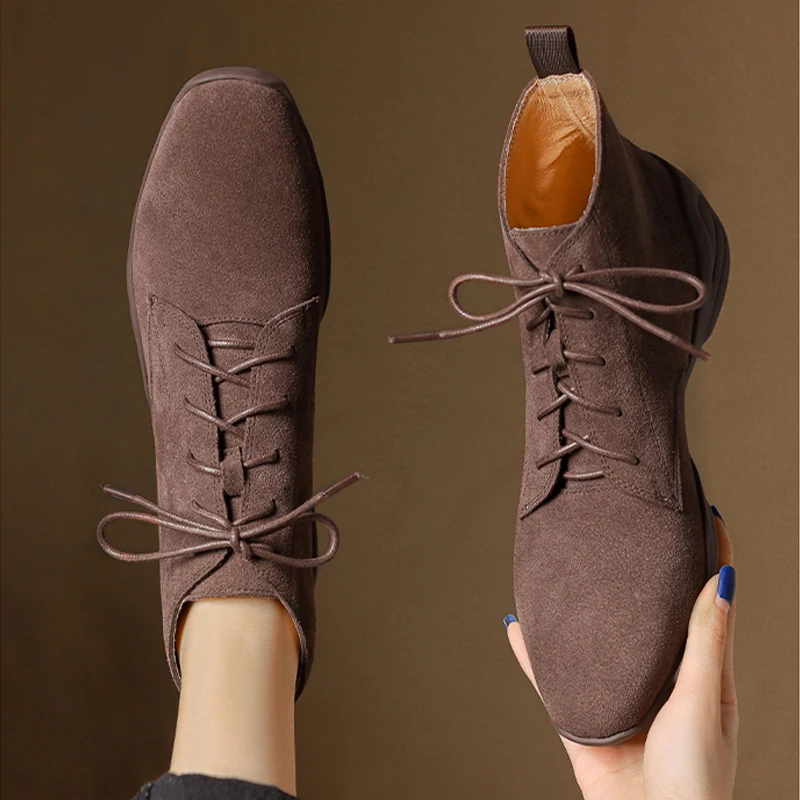 

Ankle Boots for Women Flats Suede Casual Sport Shoes Lace Up Woman's Sneakers 2025 Fashion Cozy Winter Dress Mujer Short Boots