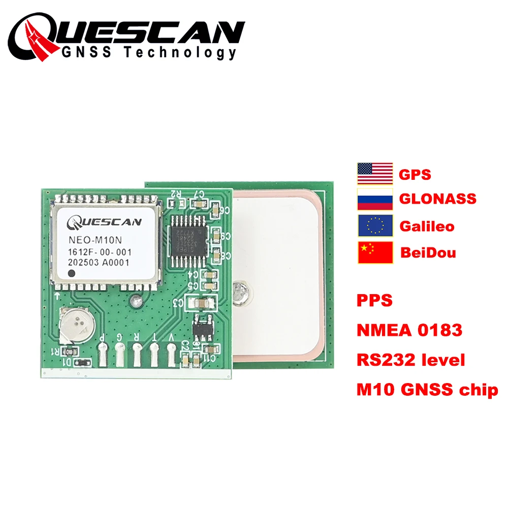 QUESCAN NMEA0183 RS232 M10 GPS Module with PPS 1PPS Timepulse GPS Galileo BeiDou GLONASS GNSS Module RS-232 NMEA 0183 1-25Hz