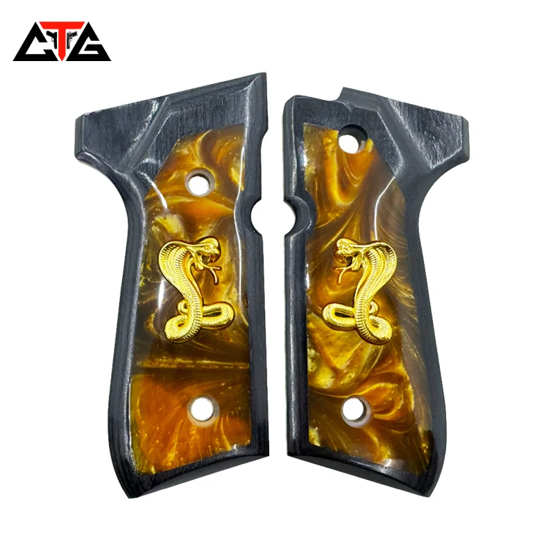

CTG Beretta 92 fs grips walnut-colored wood and resin with gold snake inlay