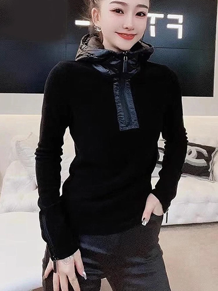 تصميم الإحساس f سستة مقنعين رداء علوي من الصوف الخريف عادية التخسيس قاعدة طبقة طويلة Sve العلوي المرأة Faion