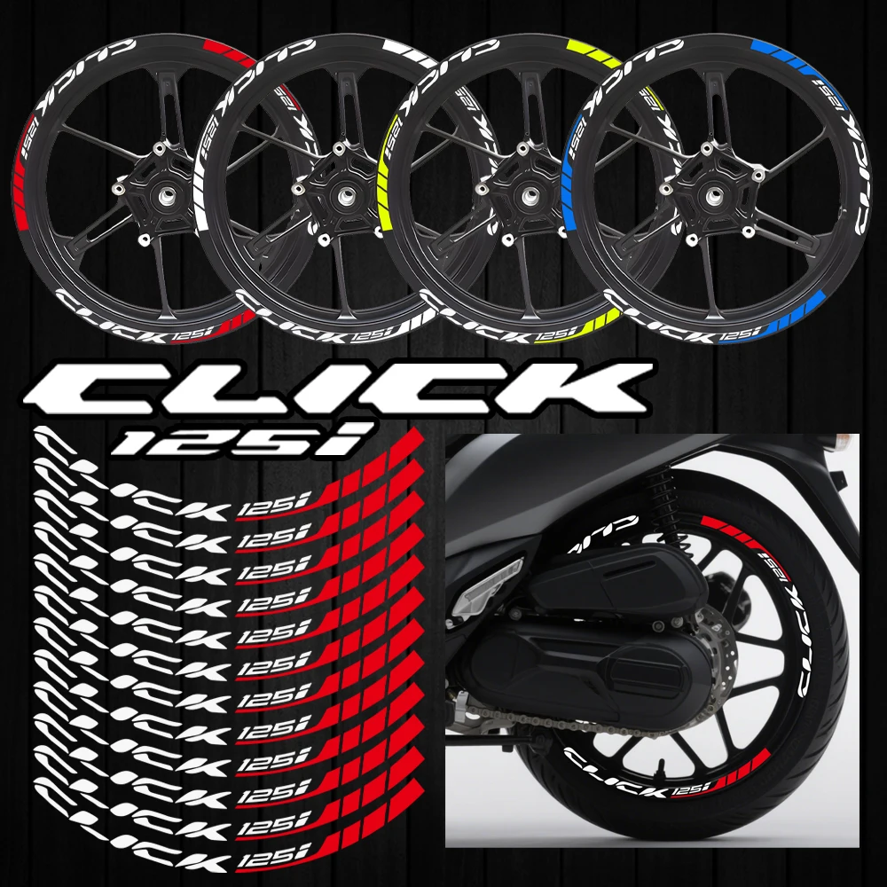 Para CLICK Click 125i 125 V2 V3 14 ''pegatinas reflectantes para cubo de rueda de motocicleta Moto Scooter llanta tira cinta vinilo calcomanía Accesorios