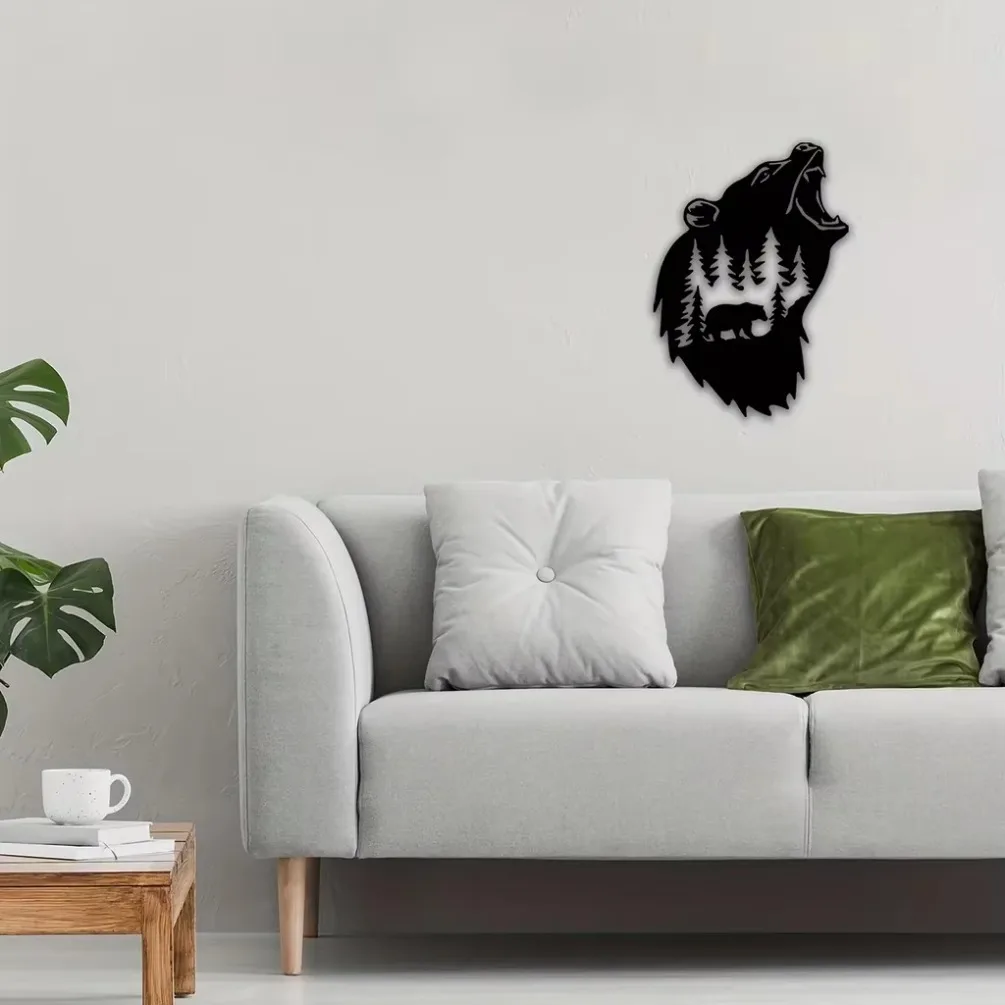 Bear Metal Wall Art Iron Extraordinary Sculpture Home Office Hanging Mural Animal Masterpiece Decor Gift