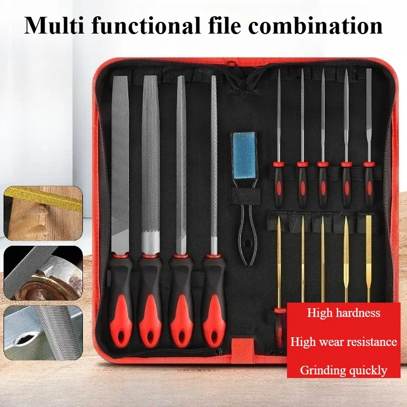 File Set, Multifunctional Steel File File, Metal Woodworking Polishing Kit, Triangular Semicircular Flat File Combination