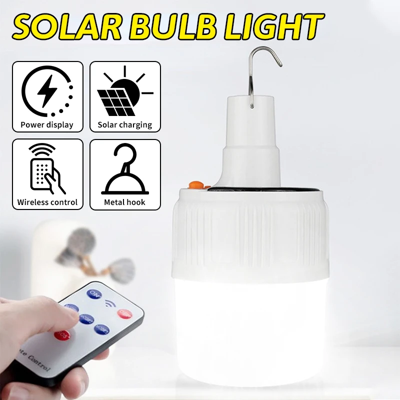 

Solar Bulb Light Portable Rechargeable LED Lamp with Remote Control 80/100W Outdoor Camping Tent Lantern Bright Emergency Light