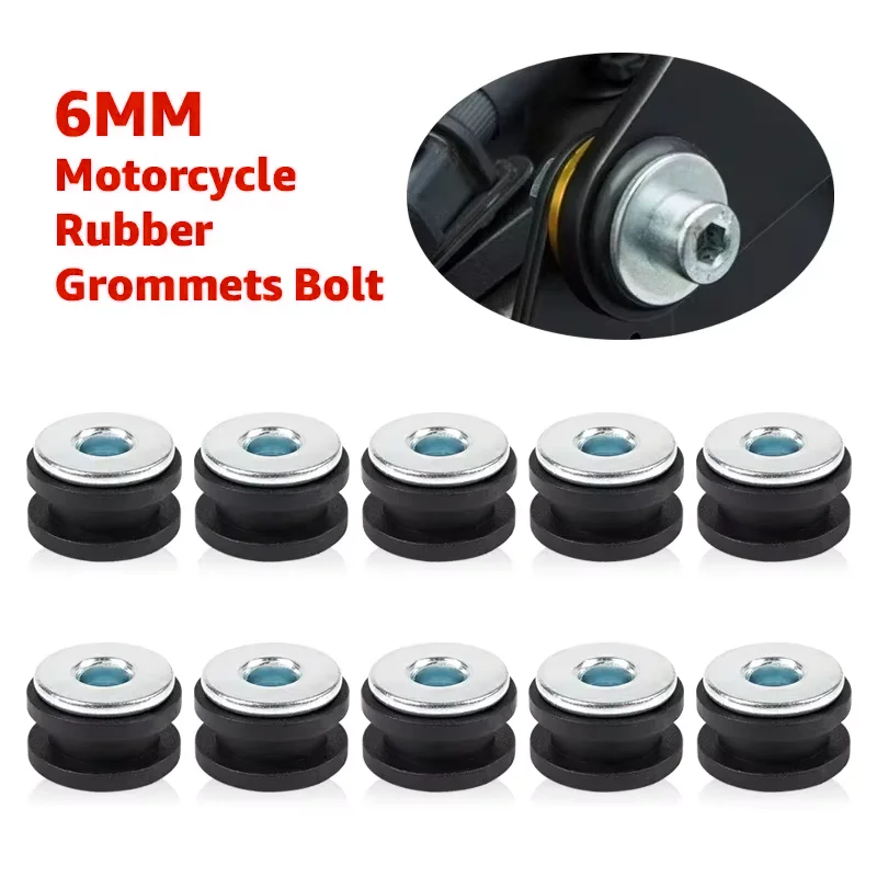 10 pçs 6mm motocicleta ilhós de borracha parafuso sortimento kits carenagem parafuso alívio pressão almofada buffer arruela bucha choque