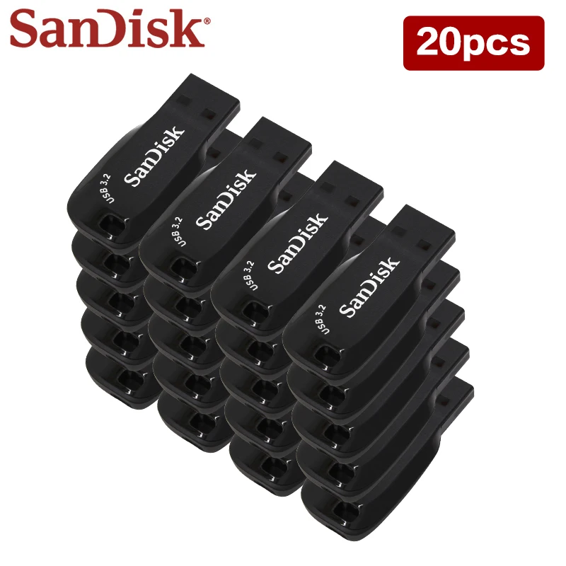 20pcs Wholesale SanDisk CZ410 USB 3.2 Pen Drive 32GB 64GB 128GB Original USB Flash Drive memoria Pendrive for Computer Max 100mb