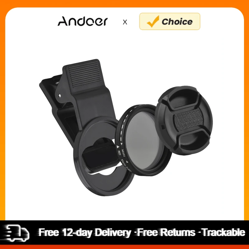 37MM Professional Clip-on Phone Filter Lens ND2-400 Adjustable Neutral Density Filter ND Filter with Phone Clip for Smartphone