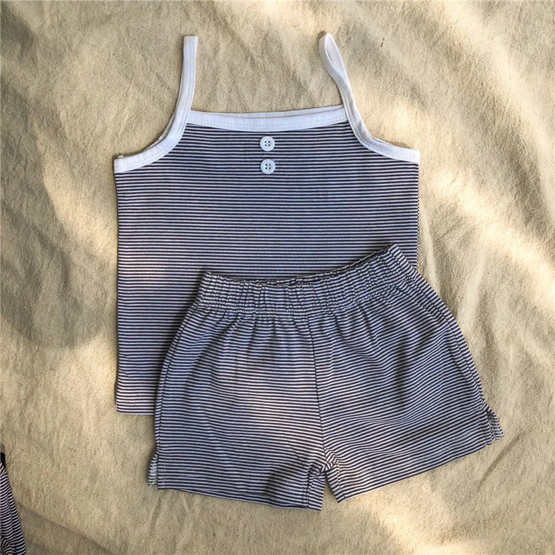 Summer New Baby Boy Girl Clothes Fashion Infant Set Cotton Stripe Sleeveless Vest Tops+Shorts Baby Sets Casual Baby Clothing