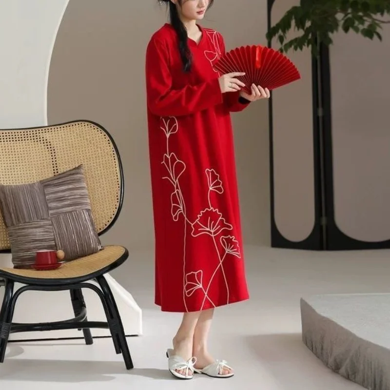 

Female Women's Sleep Dress Autumn Long Sleeve Nightgowns Pajamas Elegant Nightdress Plus Size Loose Home Clothes Dress New Style