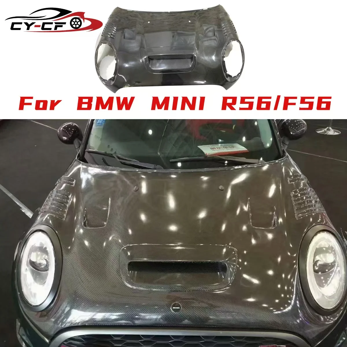 

Carbon Fiber Engine Cover Resin Bonnet Hood for BMW MINI R56 F56 Lightweight Car Accessory AG Convert