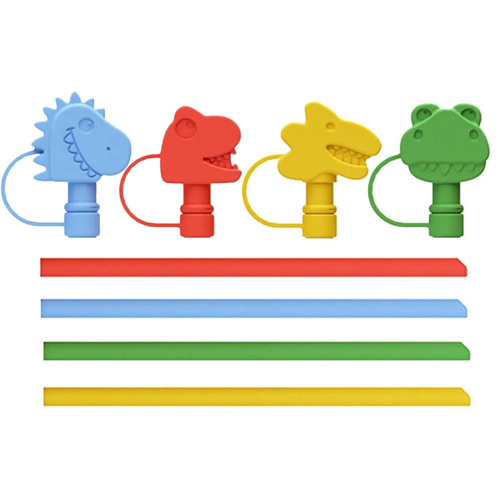 

4Pcs Silicone Dinosaur Straw Covers Caps Protectors Tips for Reusable Straws Tumblers