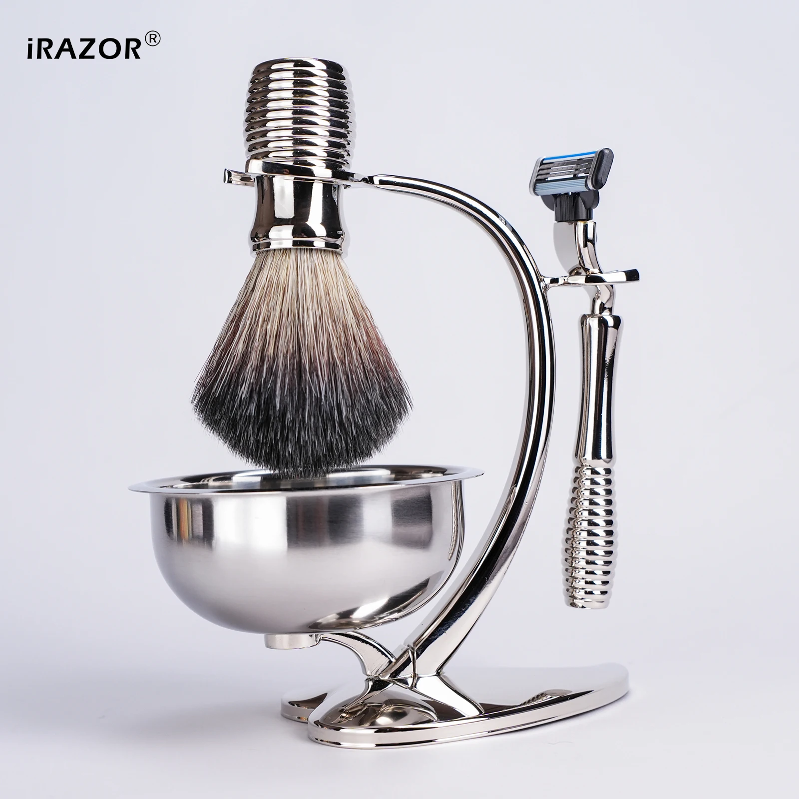 

Мужской набор для бритья iRAZOR — в комплект входит безопасную бритву Mach 3, синтетическую кисть для бритья без выпадения, подставка и чаша ко Дню отца