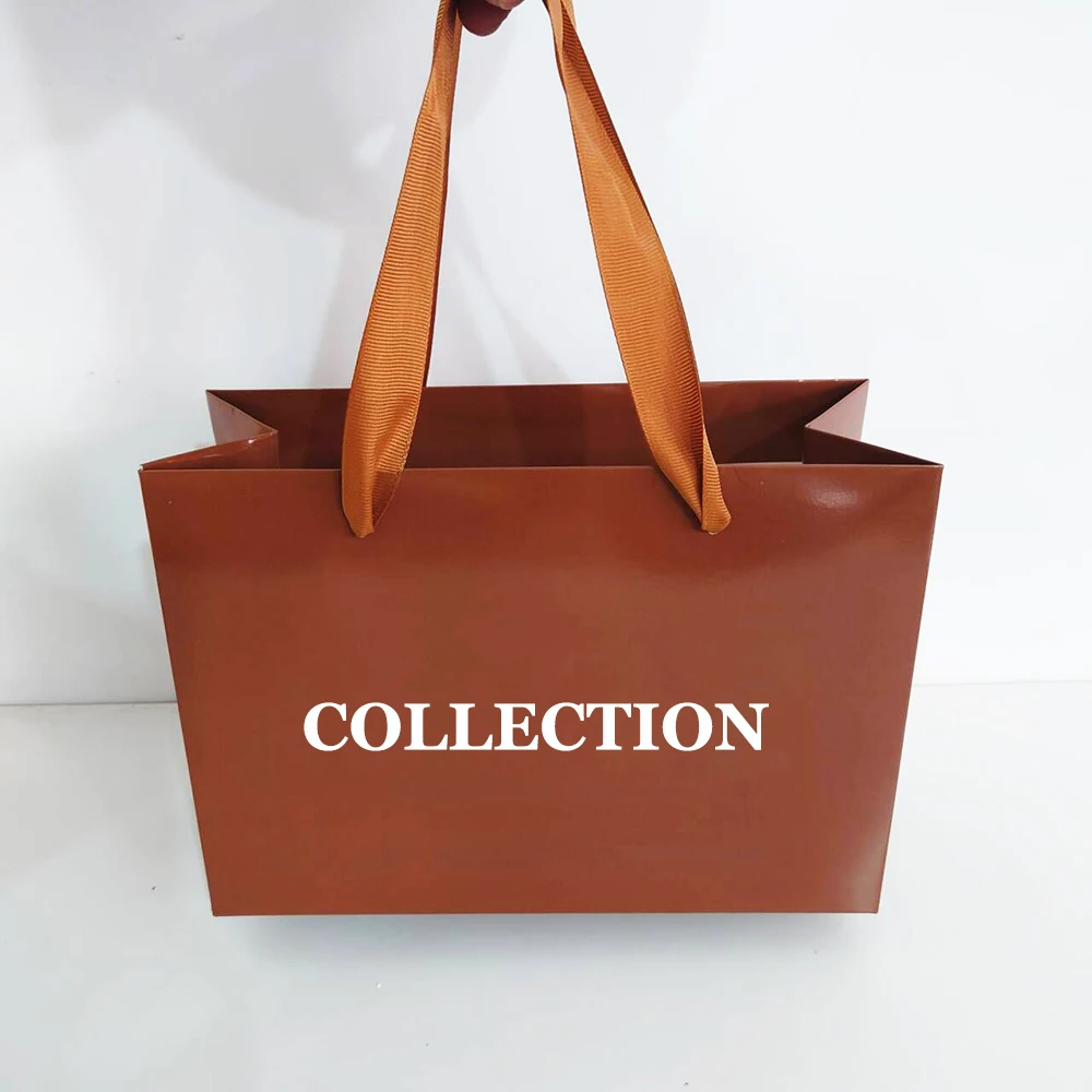 Venta al por mayor, 500 unids/lote, bolsas de compras de papel de lujo de alta gama con mango de cinta, personaliza tu propio logotipo impreso para joyería de mujer