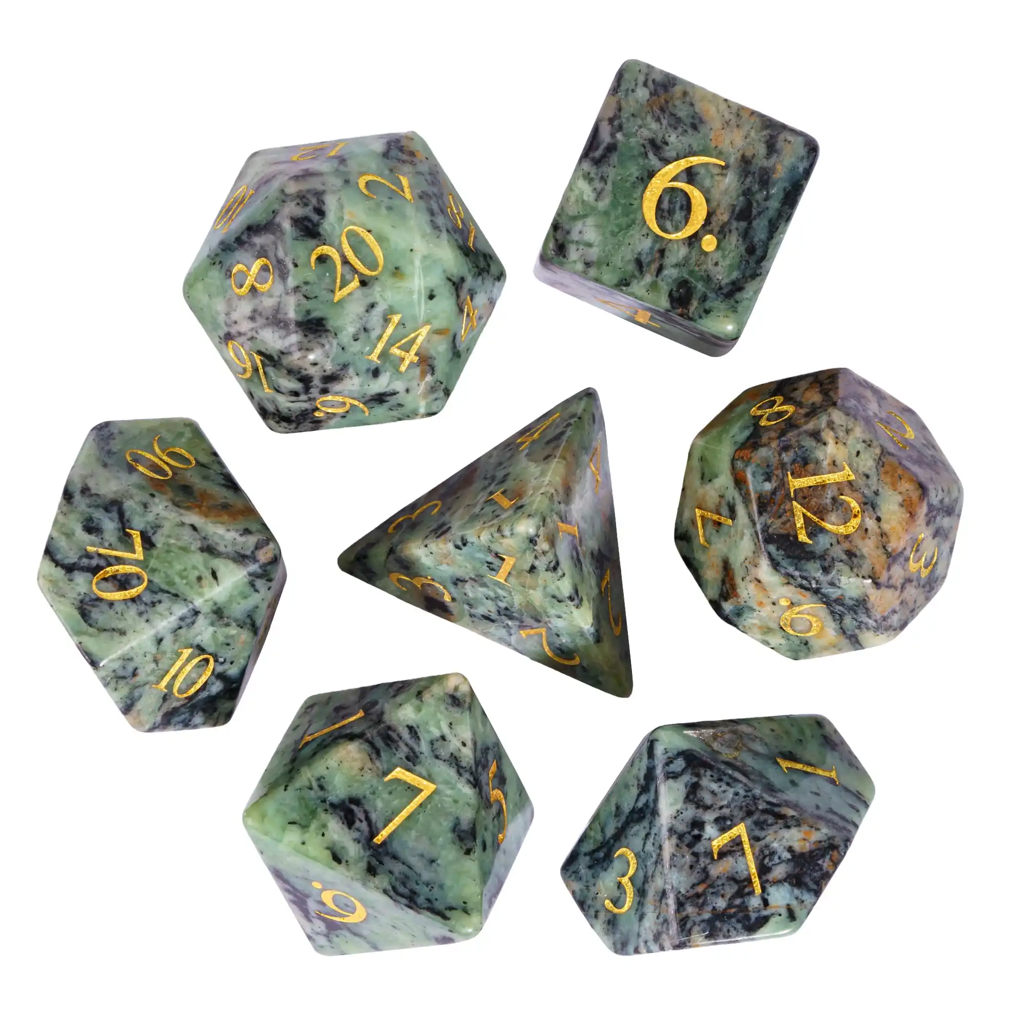 Cusdie 7Pcs Jasper Stone Dice DND, Handmade 16mm Polyhedral Dice Set with Leather Box, Gemstone D&D Dices for Collection