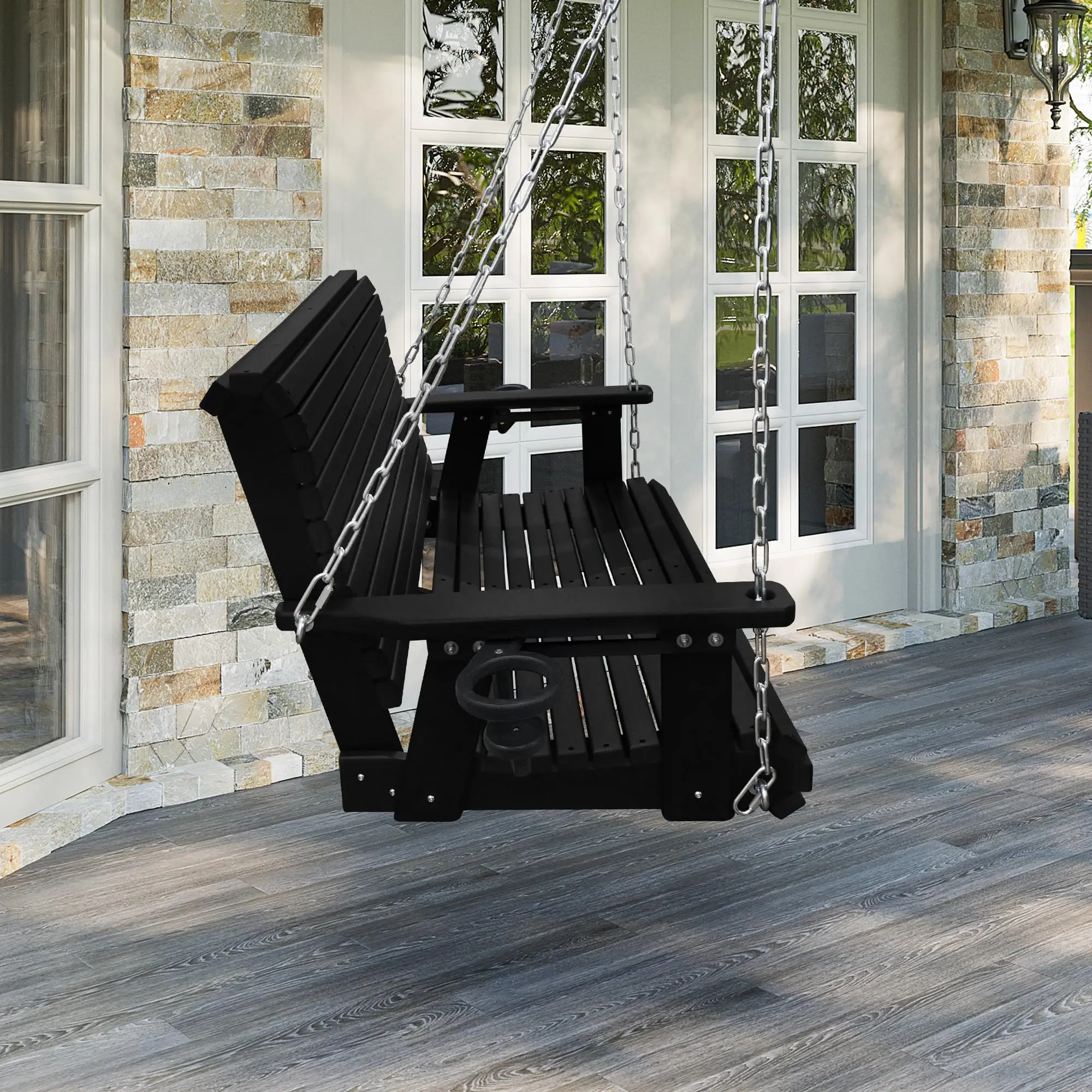 HDPE Porch Swing with 18/8 Stainless Steel Bolts, 4 FT, Iron Black