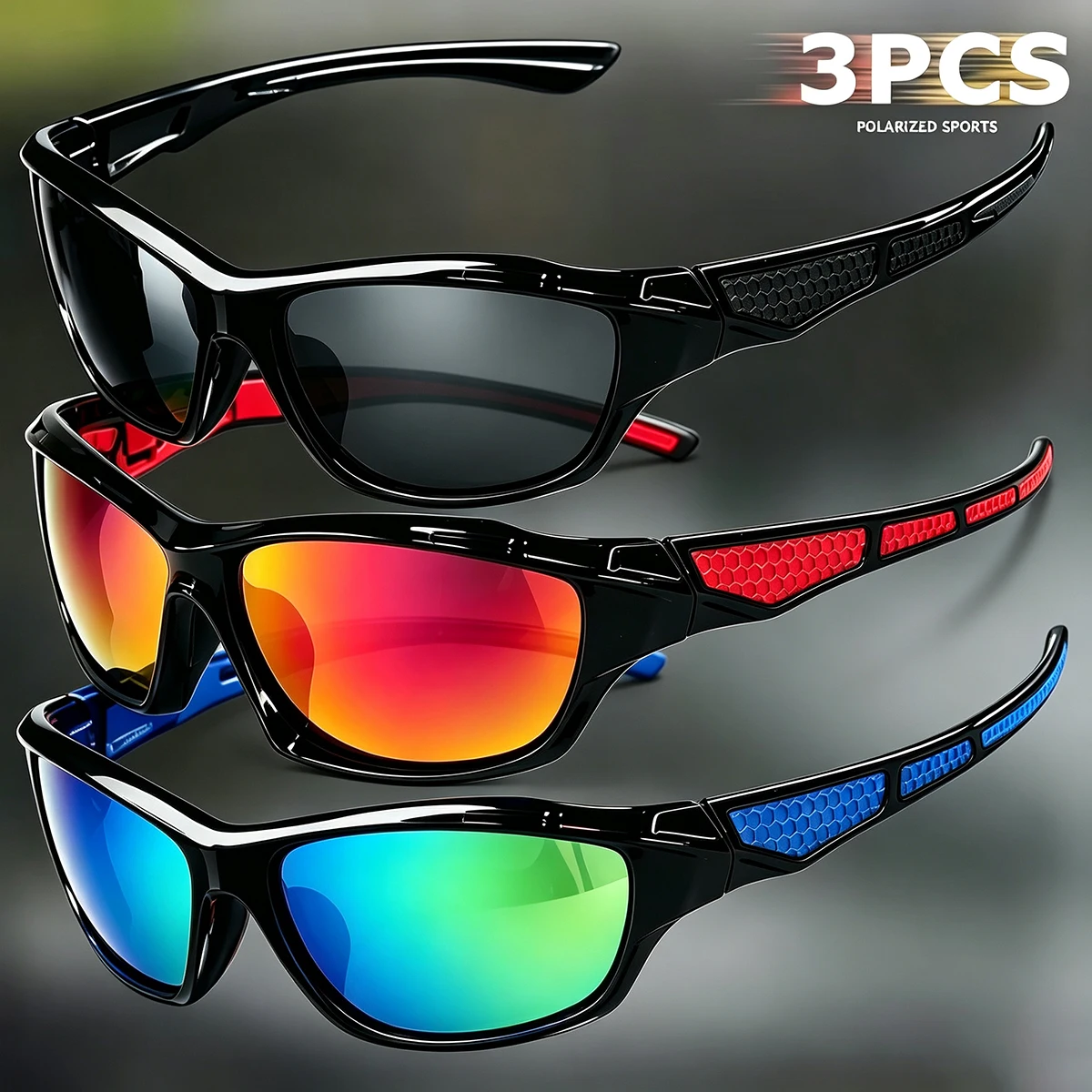 Image of 1/3 Stück Vintage Sportsonnenbrille für Männer und Frauen Angeln Laufen Radfahren Bergsteigen Sport Herren Sonnenbrille Blendschutz UV400