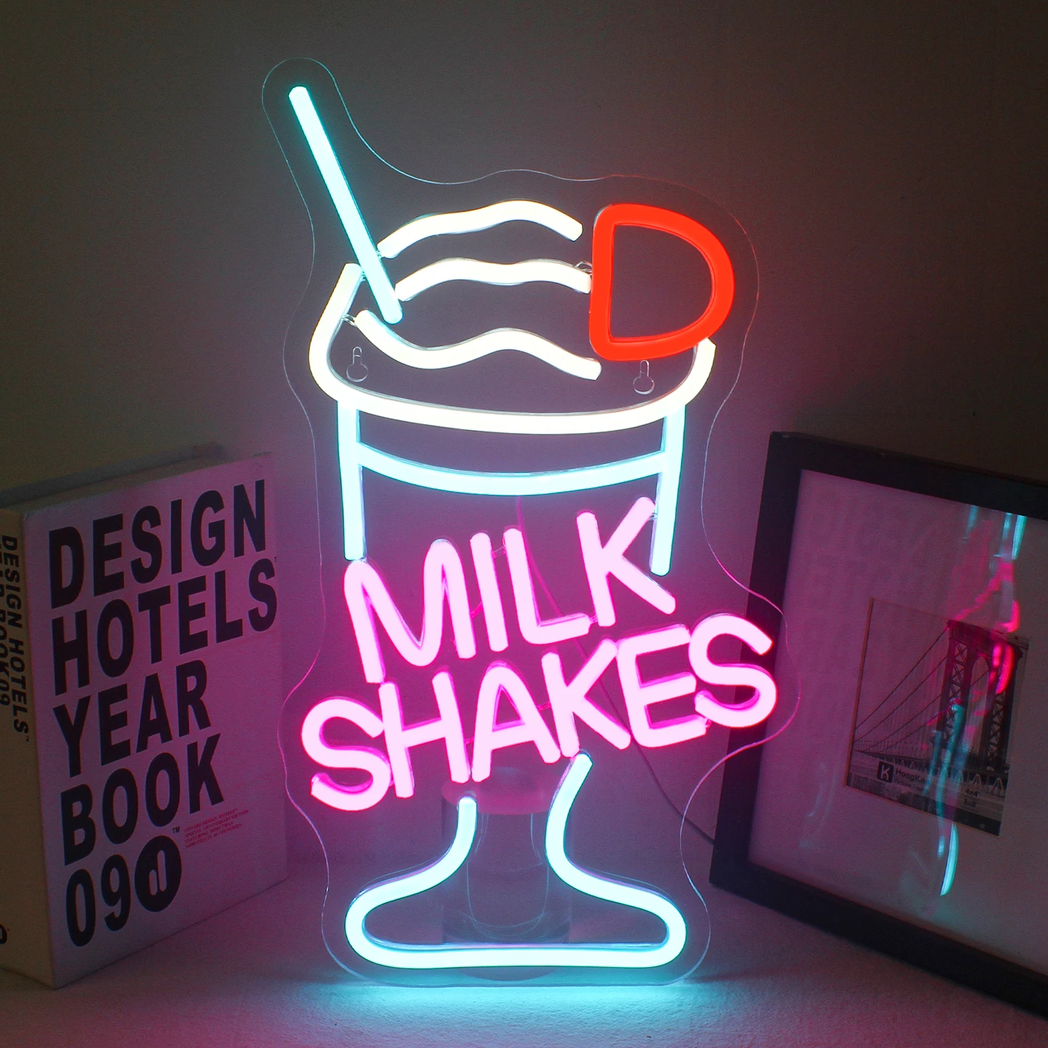 Milke Shakes Neon Sign Ice Cream Drink Neon Signs for Wall Decor USB Powered Light up Signs Dessert Shop Restaurant Bar Decor