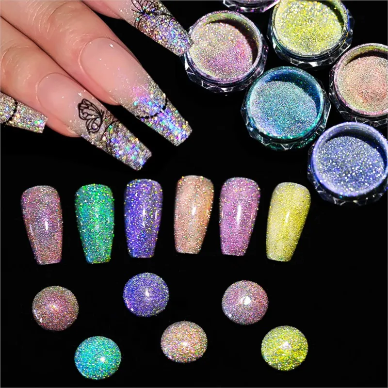 6 Colors Sparkling Nail Glitter Powder Diamond Holographic Shinning Pigment Chrome Dust DIY Manicure Polish Nail Art Decoration