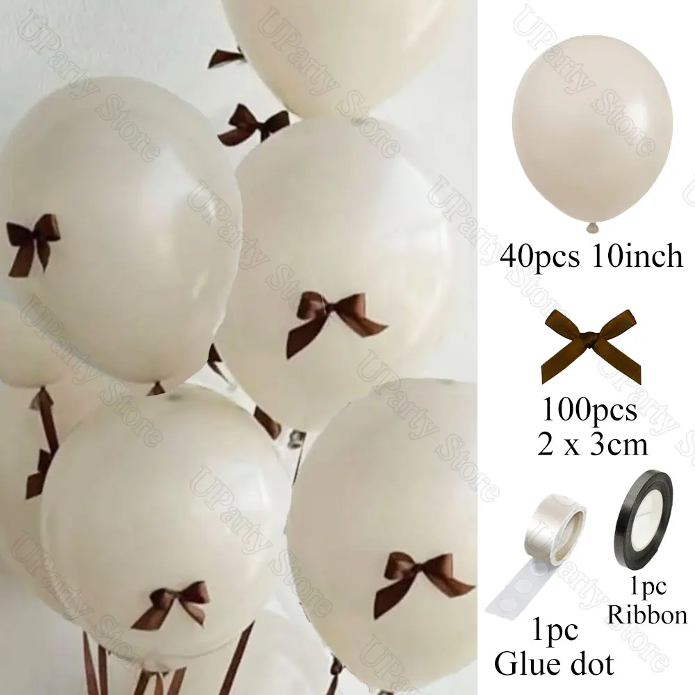 40 Stück weiße Luftballons mit Schleife, 25,4 cm, DIY schwarze Schleifen, Latexballons für Schleife, Kokette, Geburtstag, Babyparty, Hochzeit, Party, Dekoration – Detail 4